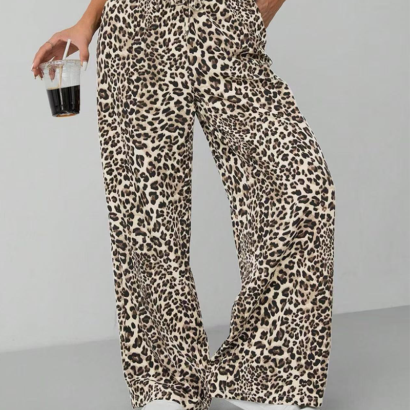 Women's Fashion Leopard Print Straight-Leg Wide Pants