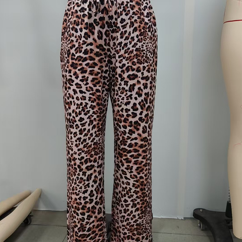 Women's Fashion Leopard Print Straight-Leg Wide Pants
