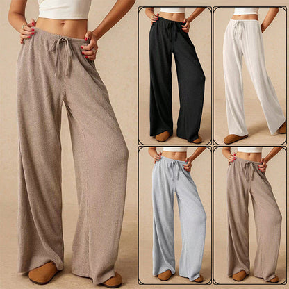 Female leisure trousers with wide legs and drawstring