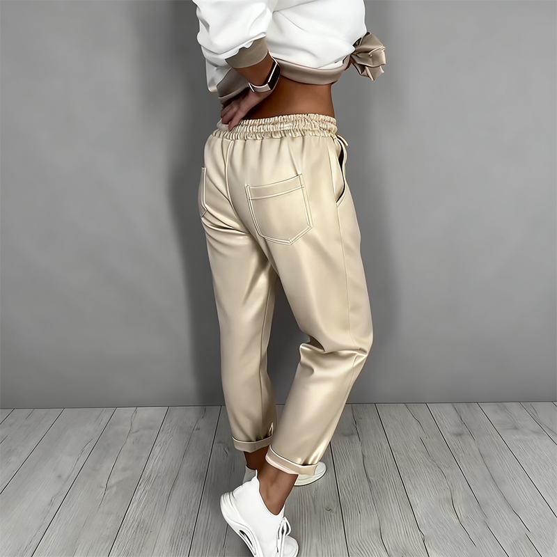 Women’s Casual V-Neck Top & High Waist Pants 2-Piece Set - Seldom Seen Styles