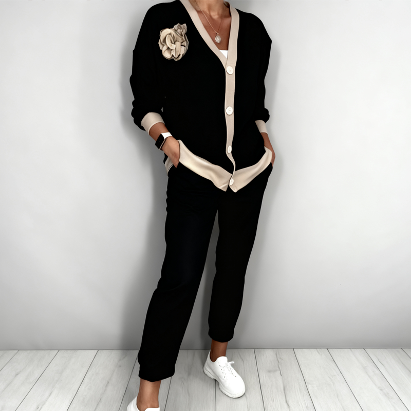 Women’s Casual V-Neck Top & High Waist Pants 2-Piece Set - Seldom Seen Styles