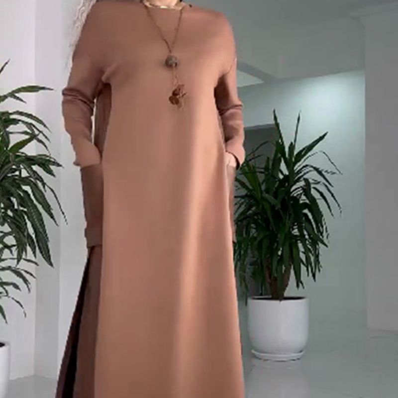 Women's Casual Loose Leather Patchwork Dress with Pockets - Seldom Seen Styles