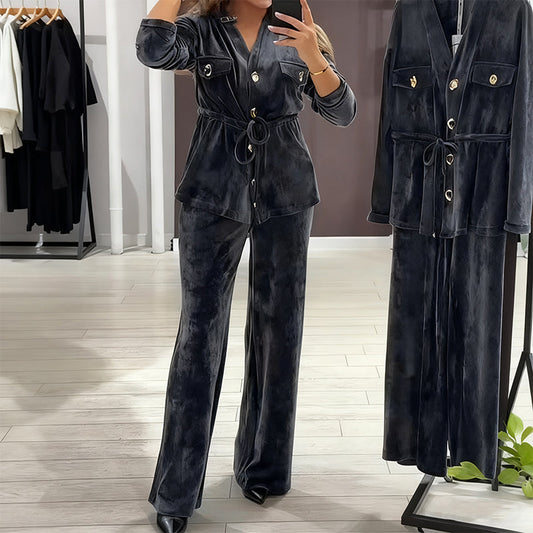 Women's Warm Button-Down Tops & Pants 2-Piece Set - Seldom Seen Styles