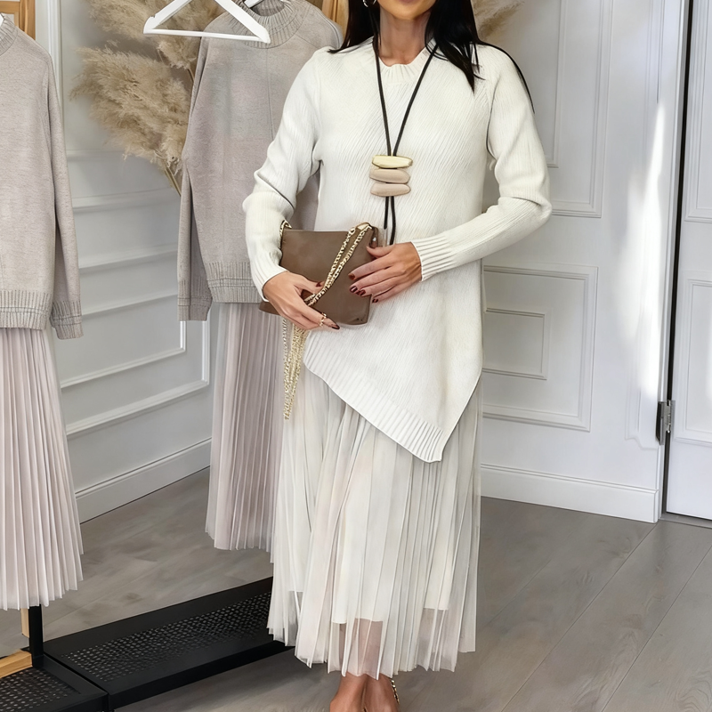 Women’s Irregular Sweater & Pleated Tank Midi Dress 2-Piece Set - Seldom Seen Styles