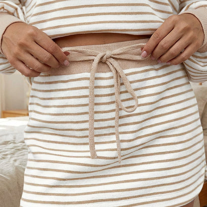 Women's Striped Two-Piece Mini Skirt Set