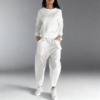 Women's Casual Long-Sleeved Pullover and Wide-Leg Pants Set