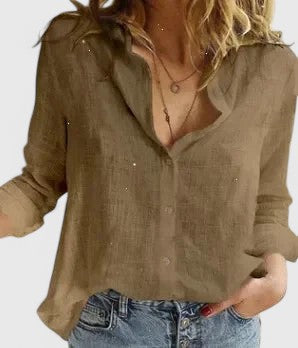 Womens Boho Floral Cotton Linen Shirt V Neck Button Down Roll Up Long Sleeve Lapel Blouse Tops 2025 - Seldom Seen Styles