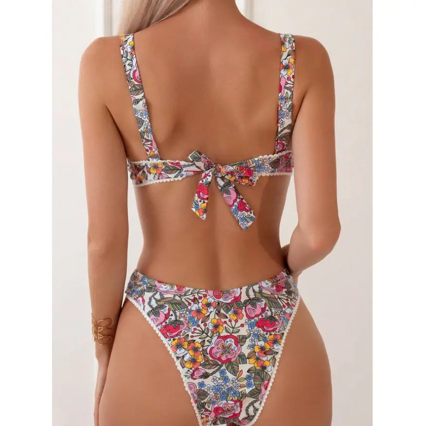 Women's Floral Printed Bathing Suit High Waisted Knot Swimsuit Bikini Set - Seldom Seen Styles
