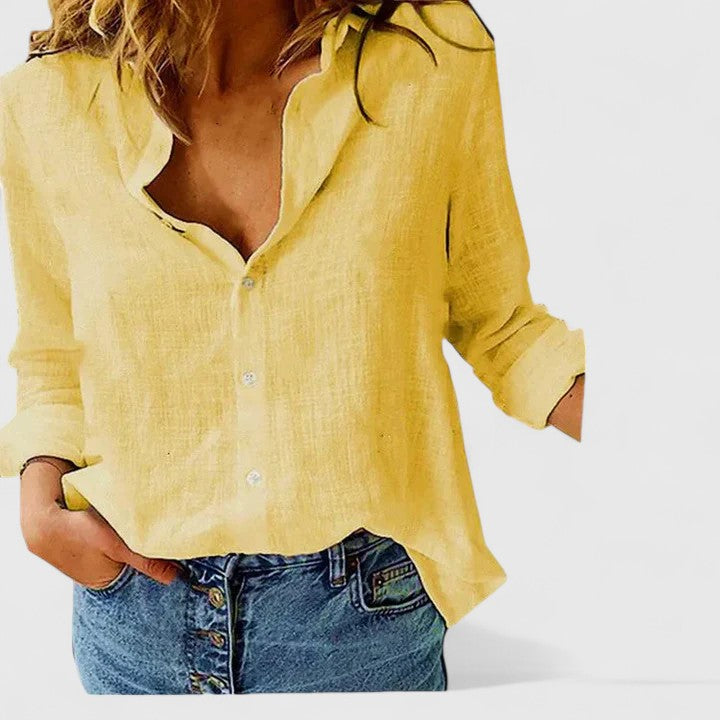 Womens Boho Floral Cotton Linen Shirt V Neck Button Down Roll Up Long Sleeve Lapel Blouse Tops 2025 - Seldom Seen Styles